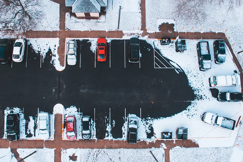 snowy parking lot